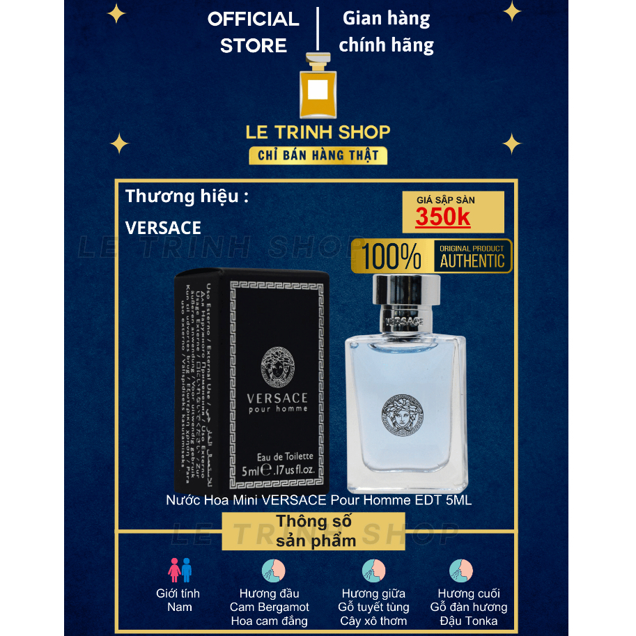 VERSACE + Nước Hoa VERSACE Pour Homme EDT 5ML + Nước Hoa Nam Mini Chính Hãng 100% + Gian Hàng Chính 