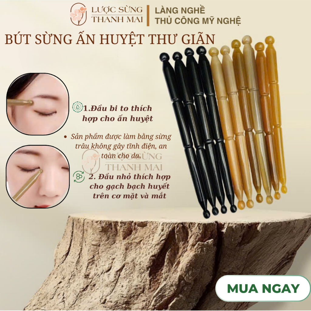 Cây bút ấn huyệt bằng sừng, gạch bạch huyết điện chuẩn massage day ấn huyệt giảm căng thẳng mệt mỏi