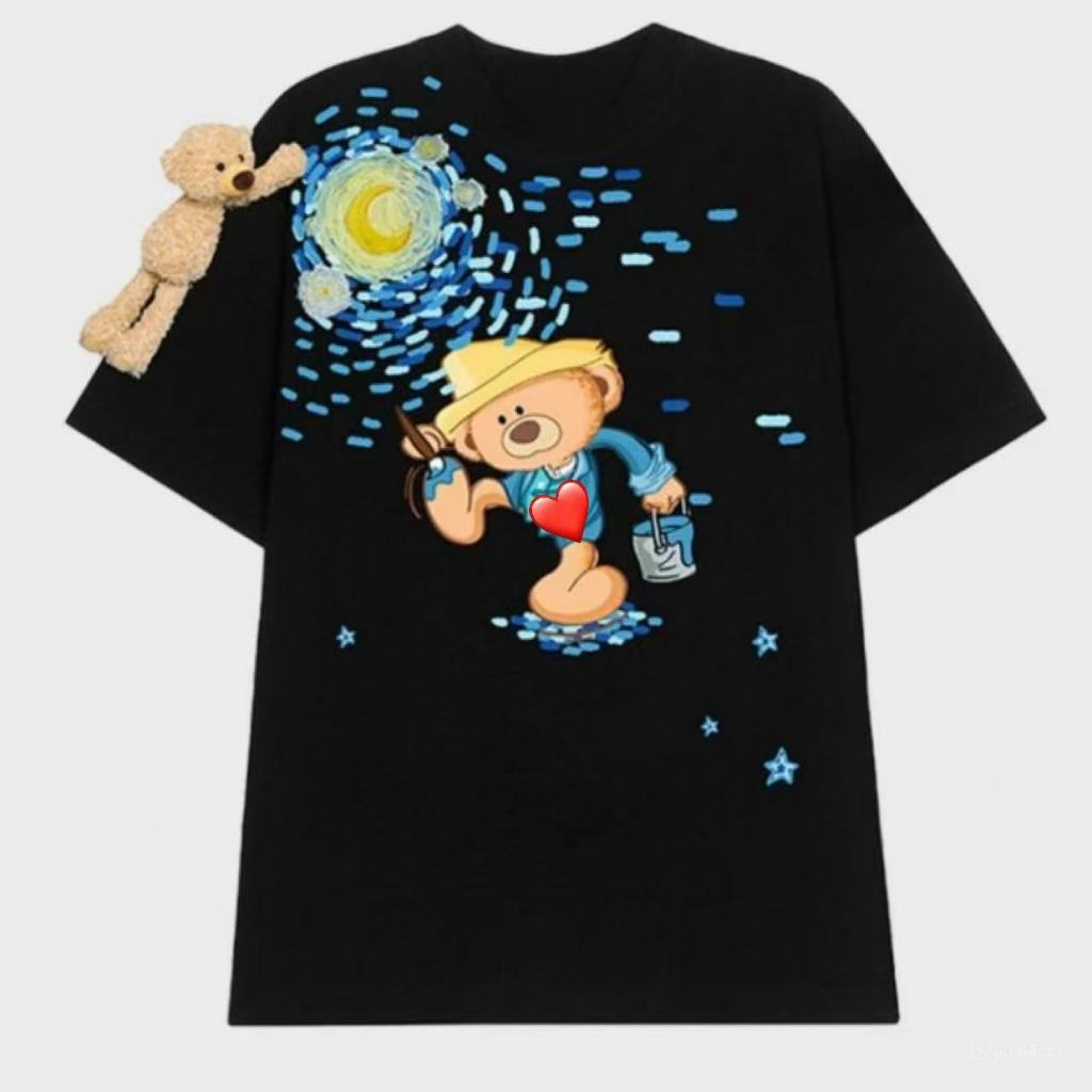 Áo thun Đính Gấu TEEDY phông cotton unisex nam nữ form rộng cổ tròn ulzzang áo đính gấu - ATQ 282 FID ( Tặng Kèm Gấu )