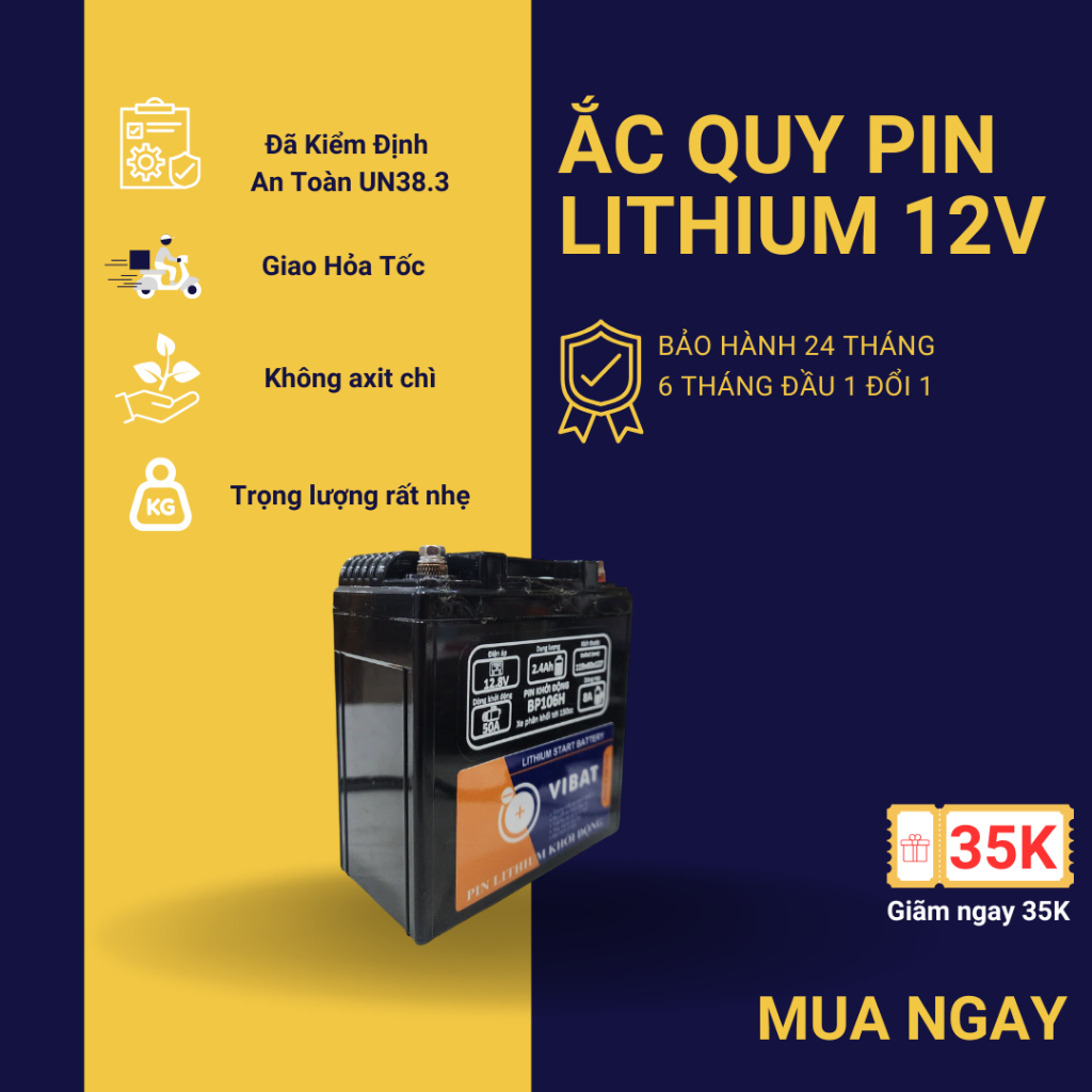 (HỎA TỐC) Bình ắc quy Lithium 12V xả 50A