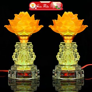 Đèn Bàn Thờ Pha Lê, Hoa Sen Lưu Ly CHÂN THIỆN MỸ, Đèn Led 7 Màu Trang Trí Bàn Thờ HSLL-02