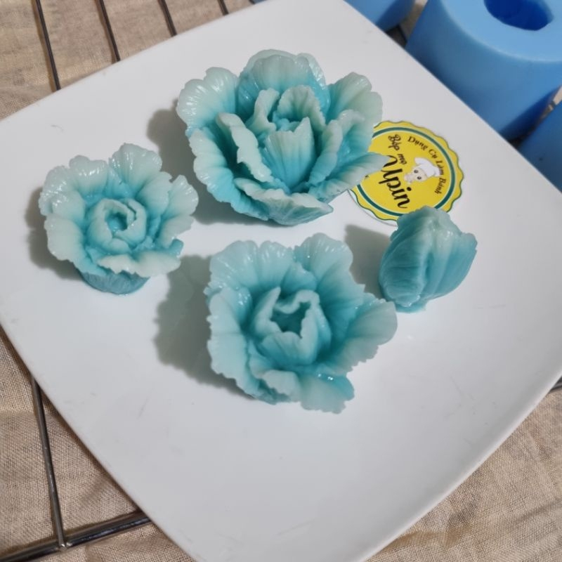 Bộ 4 khuôn silicon hoa bắp cải đẹp mê làm thạch rau câu hoa nổi 4d