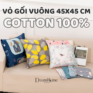 Vỏ Gối Vuông 45x45 Cotton 100%, Gối Tựa Lưng Sofa Vuông Trang Trí Lót Bông Mỏng mát Dreamhomebedding