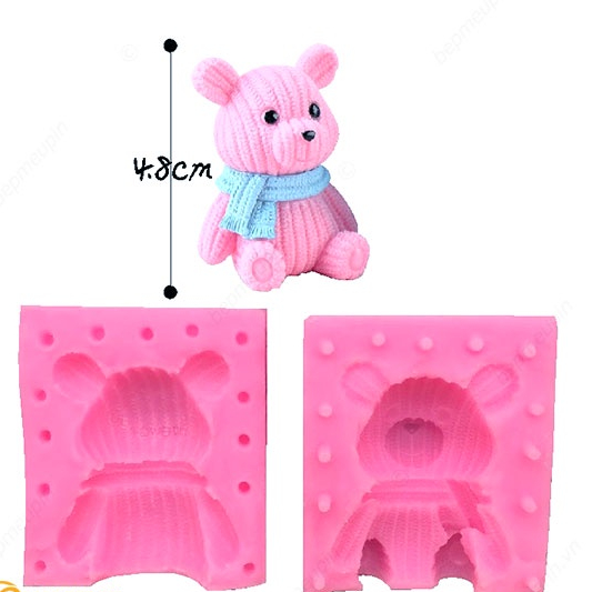 Khuôn silicon con gấu quàng khăn 4D làm rau câu khuôn socola