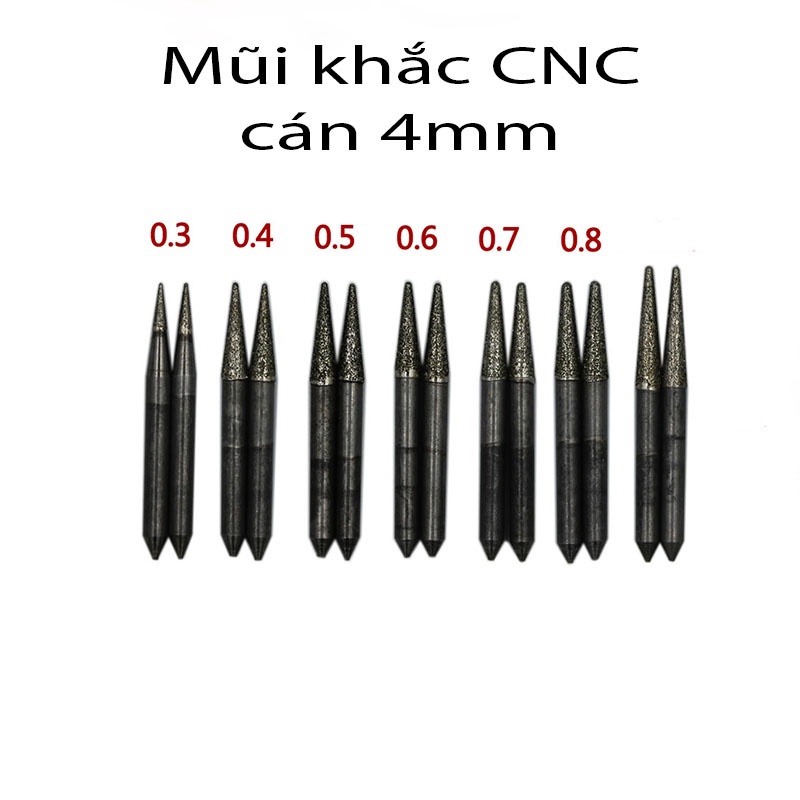 Mũi khắc CNC cán 4mm Đài Loan cao cấp chuyên dụng chạm khắc đá dành cho máy khắc CNC khắc tượng, trá