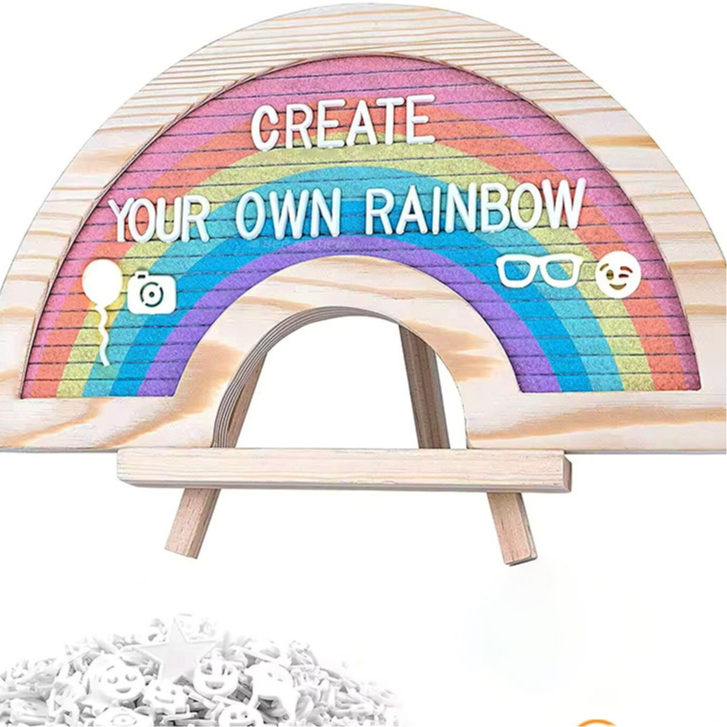 Bảng gỗ cầu vồng gắn tên bé trang trí tiệc thôi nôi, ngày kỷ niệm