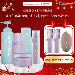 Combo 5 Sản Phẩm All About Hair Xịt Dưỡng  + Dầu Gội + Dầu Xả + Dầu Ủ + Tẩy TBC - Chăm Sóc Và Nuôi Dưỡng Tóc Chắc Khỏe