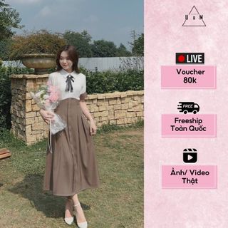   Xả Hàng  Váy sơ mi nữ dáng dài chiết ly eo phối cổ trắng phù hợp đi dự tiệc U&M  VP05  