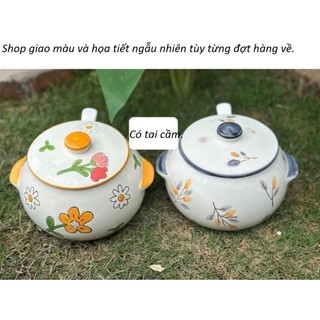  Lọ Hũ đựng mỡ phong cách Bắc Âu chất liệu gốm sứ cao cấp họa tiết hoa văn sang trọng có thìa đi kèm 