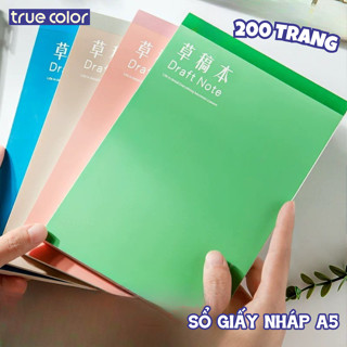 Sổ giấy nháp trắng A5 200 Trang, giấy note ghi chú, sổ tay ghi chú, tốc ký giấy trơn bìa màu, sổ dán gáy, tập sổ tay
