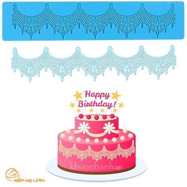 Khuôn silicon ren rèm xanh làm bánh kem đường rau câu khuôn ren đường