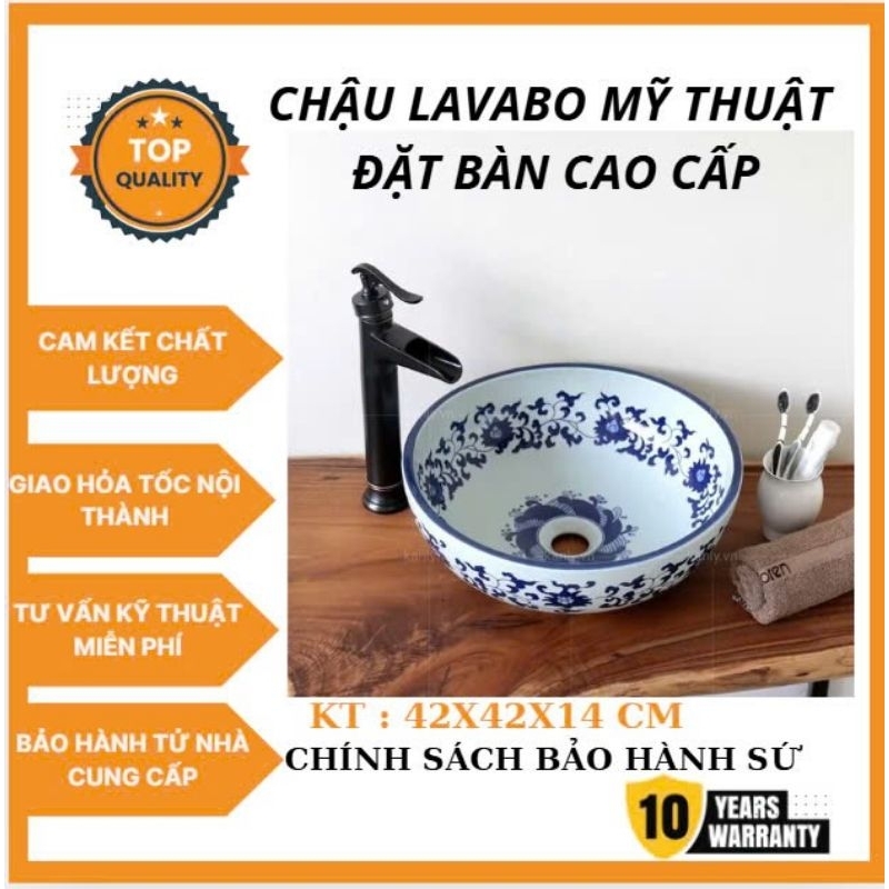 Lavabo sứ đặt bàn, Chậu sứ mỹ thuật ( BH chính hãng 10 năm)
