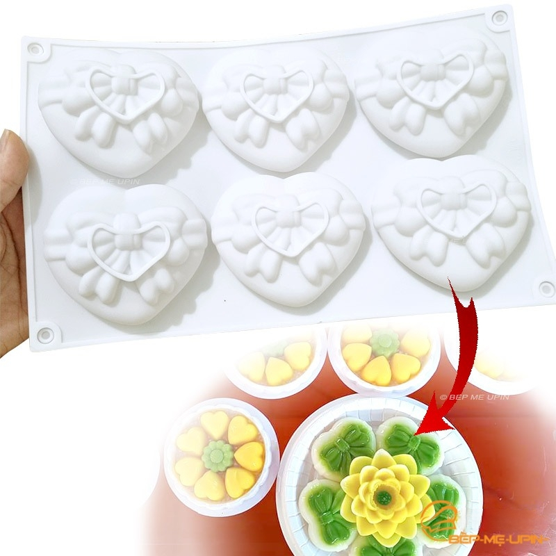 Khuôn silicon vỉ 6 tim nơ làm bánh