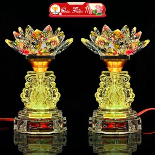  Đèn Thờ Hoa Sen LED 7 Màu CHÂN THIỆN MỸ Vật Phẩm Trang Trí Bàn Thờ Bằng Pha Lê HSPL-07 