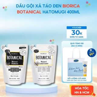 Dầu gội xả táo đen Hatomugi BIORICA Botanical không silicon giúp mọc tóc, phồng tóc 400ml