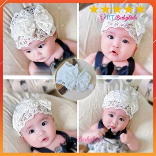 Băng đô cài tóc Turban nơ ren trắng công chúa phong cách Hàn cho bé gái