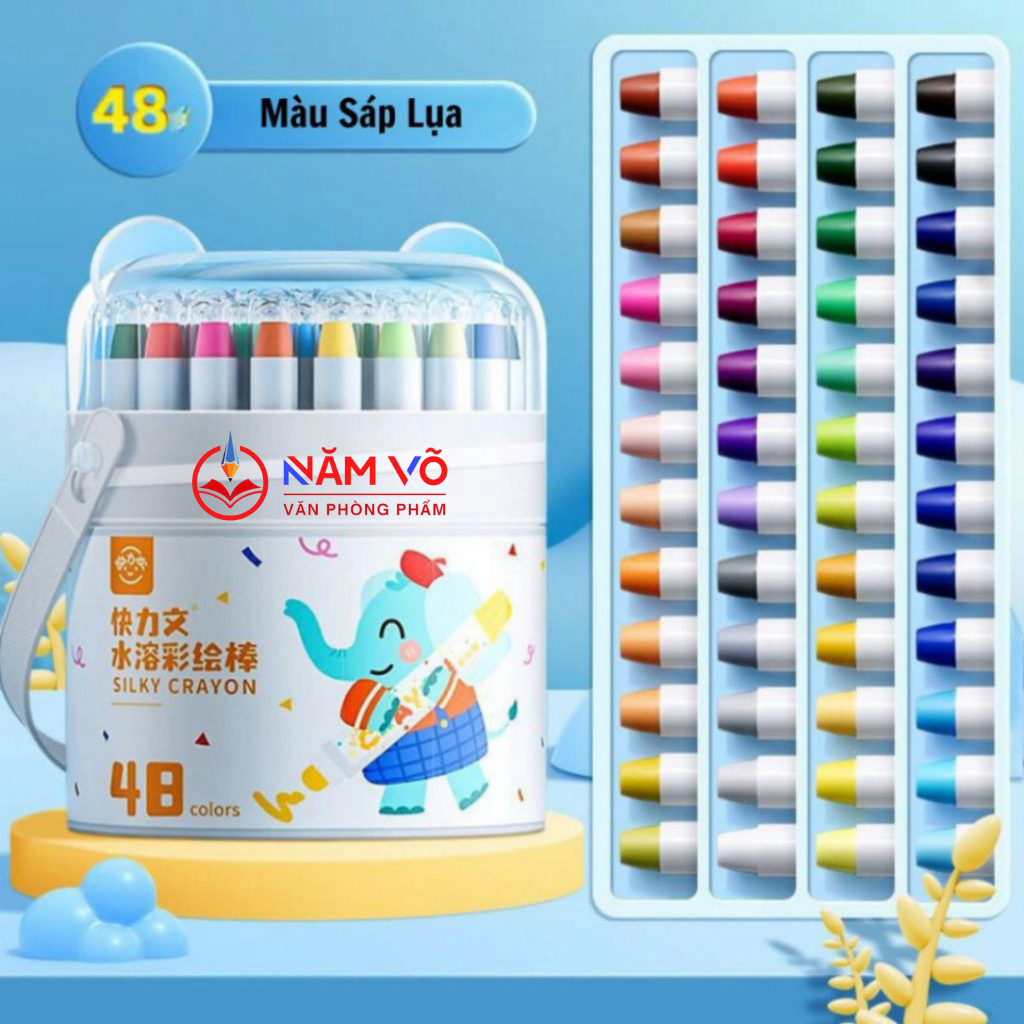 [SÁP LỤA 48 MÀU] Bút Sáp Lụa 48 Màu Bút Màu Sáp Dầu An Toàn Cho Bé, Thỏa Thích Sáng Tạo, Màu Sắc Tươ