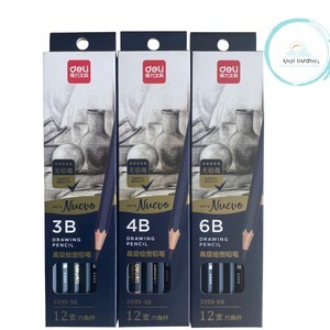 Bút chì phác thảo cao cấp DELI S999 3B,4B,6B - Bút chì kỹ thuật, thân bút gỗ, than chì ,cát mịn
