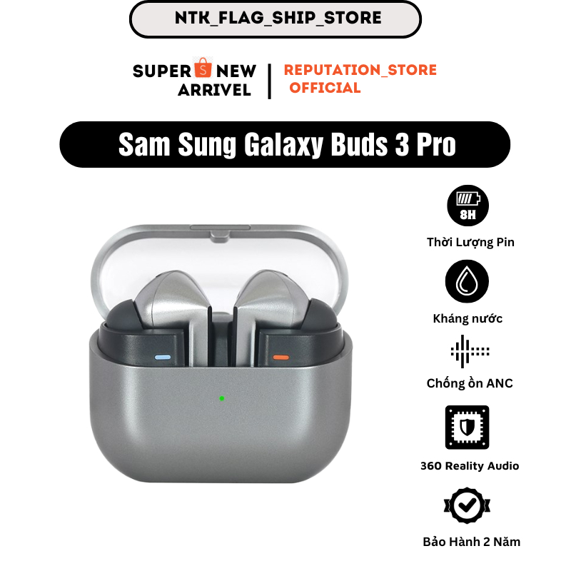 [Hot 2024] Tai nghe TWS Galaxy Buds3 Pro R630N Nhét Tai Chống Ồn Âm Bass Hay, Định Vị, Pin Trâu Bảo Hành 2 Năm