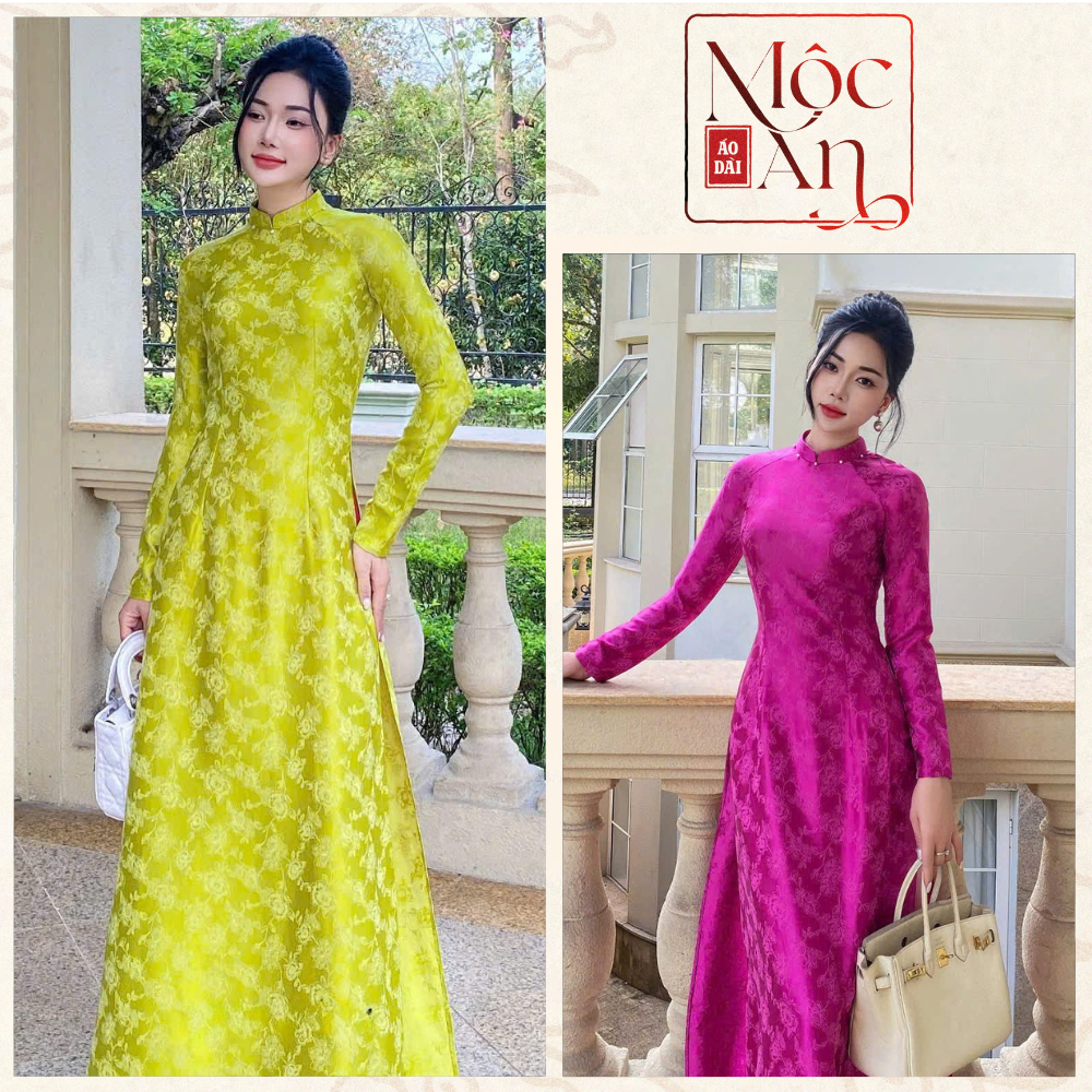  Áo dài Gấm Vân HOA YÊN VIÊN  Áo Dài Dáng Truyền Thống tà A to - Áo Dài Mộc An Chính Hãng 