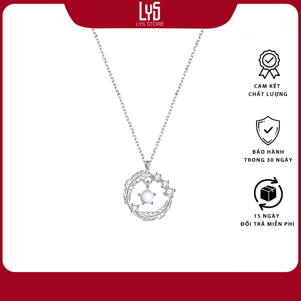 Dây chuyền bạc nữ Lys Moonstone Lông Vũ Đính Đá 6076 -Fullbox hộp PAN đầy đủ phụ kiện PAN