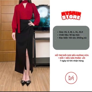   Hàng đẹp- Giá mở bán  Chân váy ôm body bút chì xẻ trước thiết kể nhún eo che bụng dáng dài  92cm  - Chất trượt hàn M156 