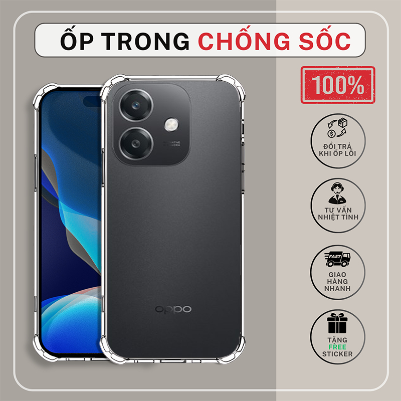 Ốp lưng Oppo A5 Pro, Oppo A5 2025 trong suốt chống sốc |Vỏ điện thoại oppo bảo vệ cam