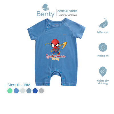Bộ body cộc tay cài chéo in hình spiderman BENTY BT104 mềm mịn mát, bodysuit cho bé sơ sinh