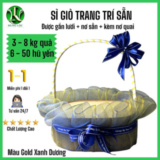 Giỏ trái cây, giỏ yến sào trang trí gắn lưới sẵn, có gắn nơ và nơ quai nhiều màu gói quà tặng biếu.