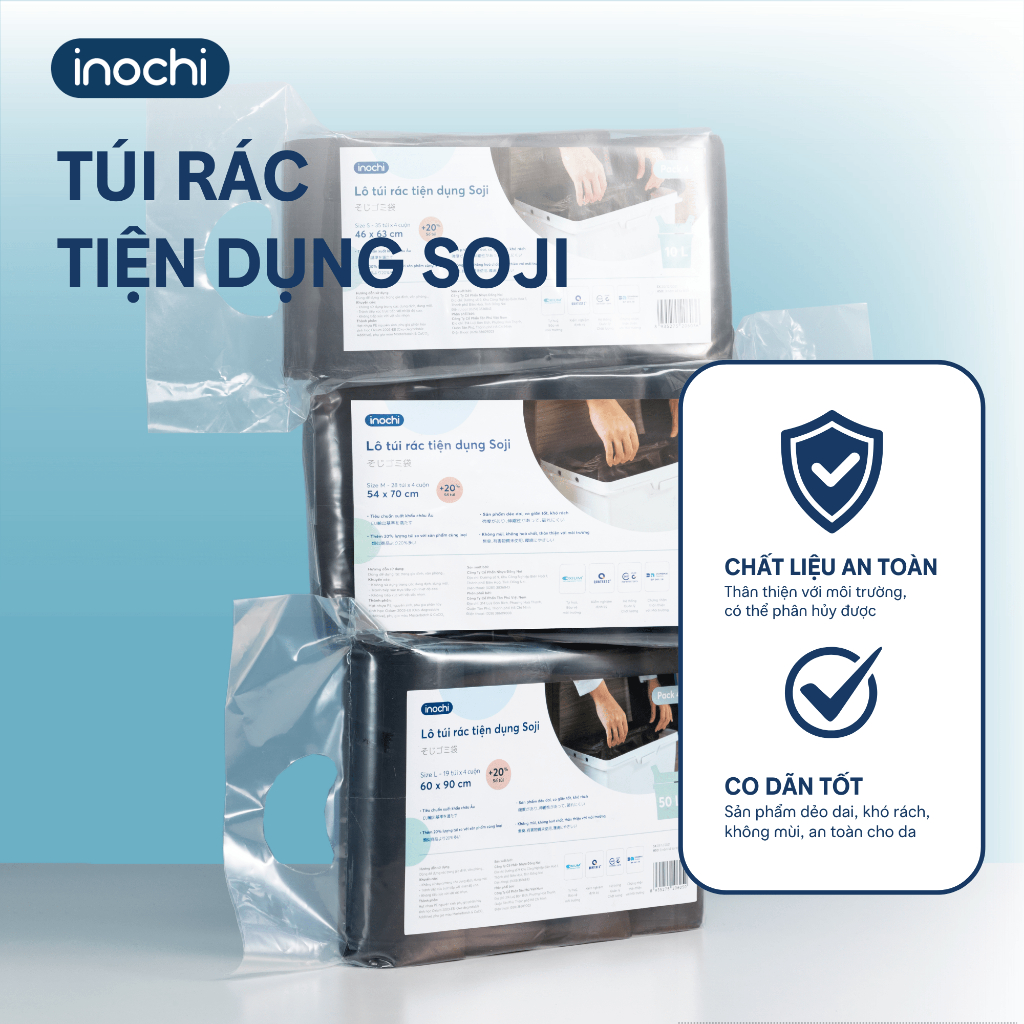  Túi rác tự huỷ sinh học Inochi có quai tiện dụng dạng cuộn nhiều màu mùi hương dài và dai hơn 20% 