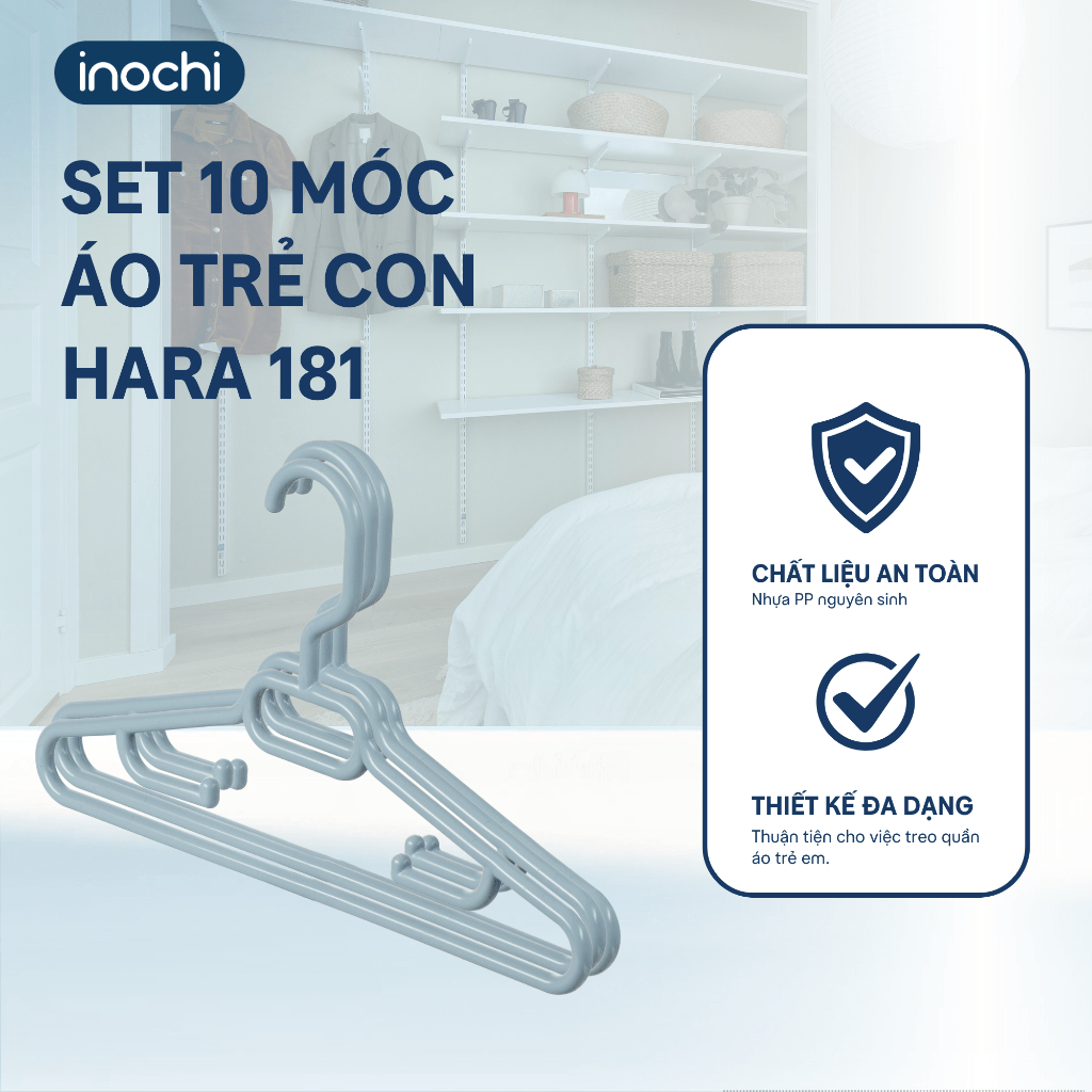 [SET 10] Móc Treo quần áo trẻ em Hara 181 giúp quần áo gọn gàng ngăn lắp với thiết kế chắc chắn