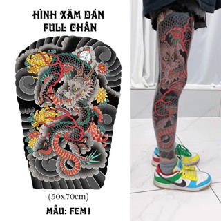 Hình xăm dán full chân nhật cổ 50x70cm dán là có màu luôn, phong cách Nhật cổ, dùng được 3-5 ngày