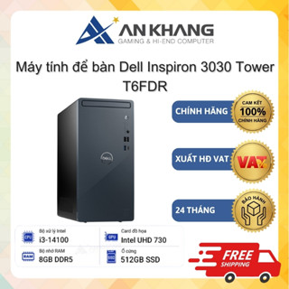 Máy tính để bàn PC Dell Inspiron 3030 Tower T6FDR (i3-14100, 8GD5, 512GSSD, W11SL, Đen) Chính hãng Bảo hành 24 Tháng