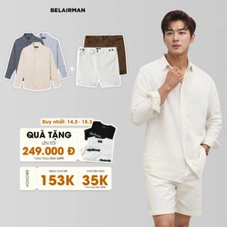 Set đồ nam phối sẵn, Combo áo sơ mi nam FABLE vài Linen và quần short nam MALADES vải kaki - BELAIRMAN