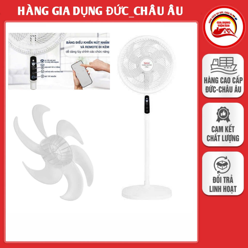 Quạt cây Tefal VH689690 80W điều khiển từ xa, quạt mát, gió êm 50dB, động cơ bạc thau