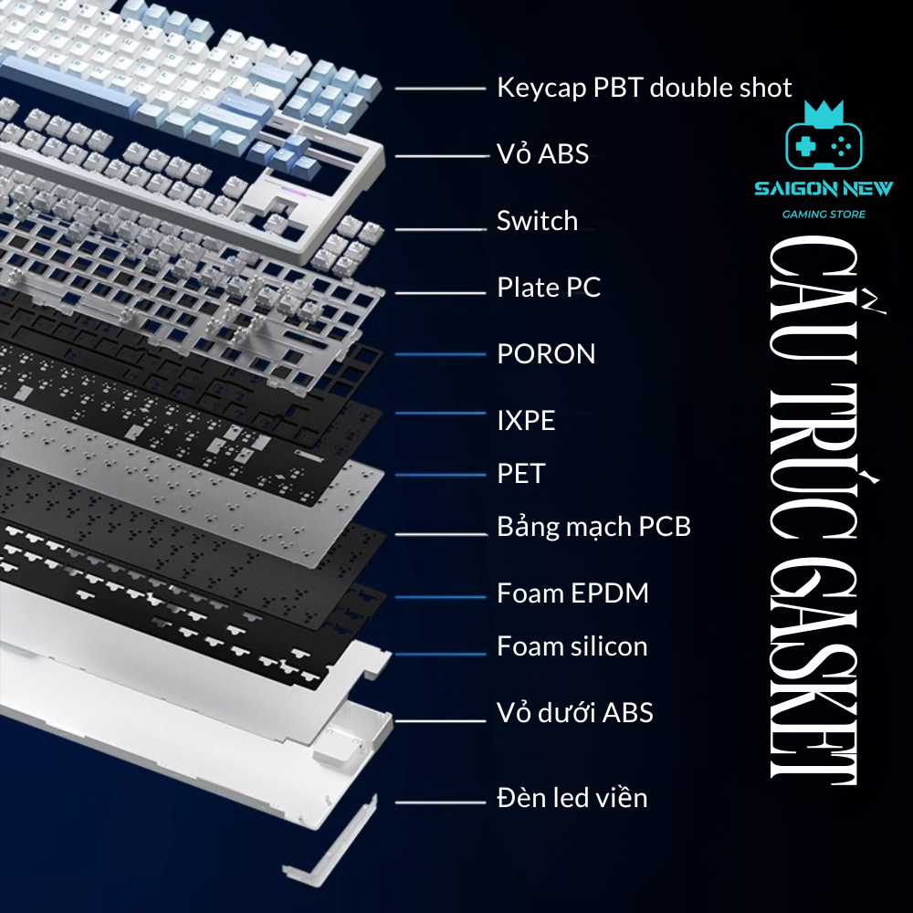 Bàn phím cơ không dây Weikav WK87 - Hỗ trợ hotswap mạch xuôi - LED RGB có app - 3 mode kết nối | BigBuy360 - bigbuy360.vn