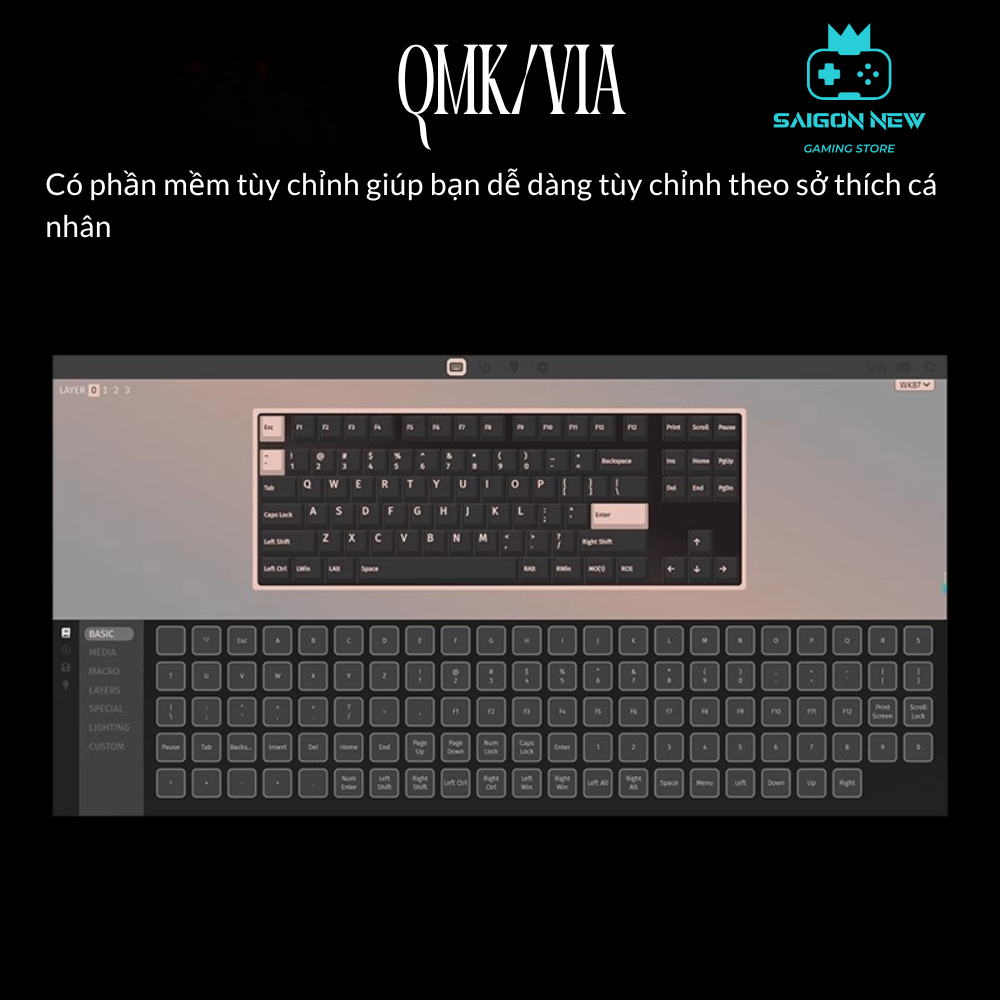 Bàn phím cơ không dây Weikav WK87 - Hỗ trợ hotswap mạch xuôi - LED RGB có app - 3 mode kết nối | BigBuy360 - bigbuy360.vn