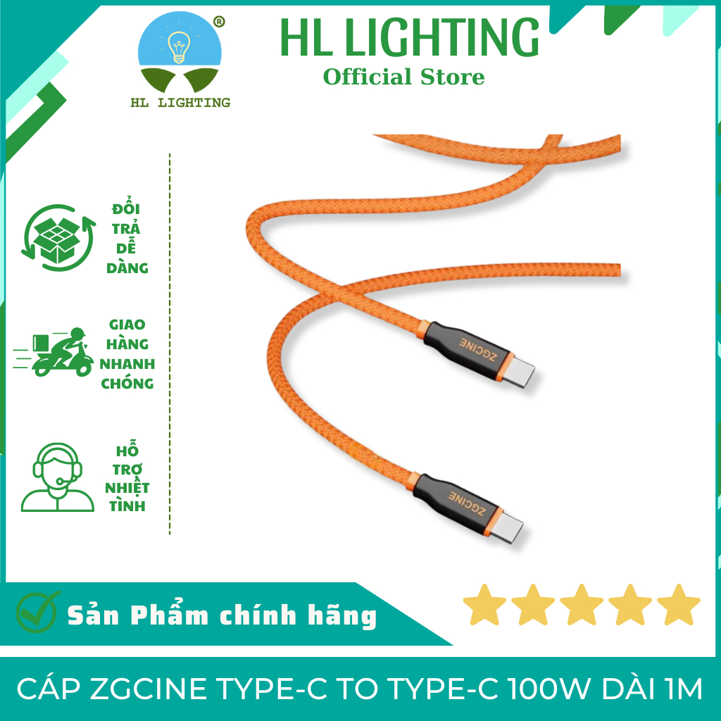 Cáp ZGCINE HL Lighting 9P9C-C PD100W 1M - Sạc Nhanh, Type-C To Type-C
