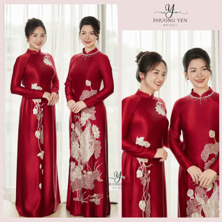  Áo dài mẹ cao cấp ,Áo dài mẹ sui chất lụa Ruby thêu hoa sen ép đá cổ tỉ mỉ 