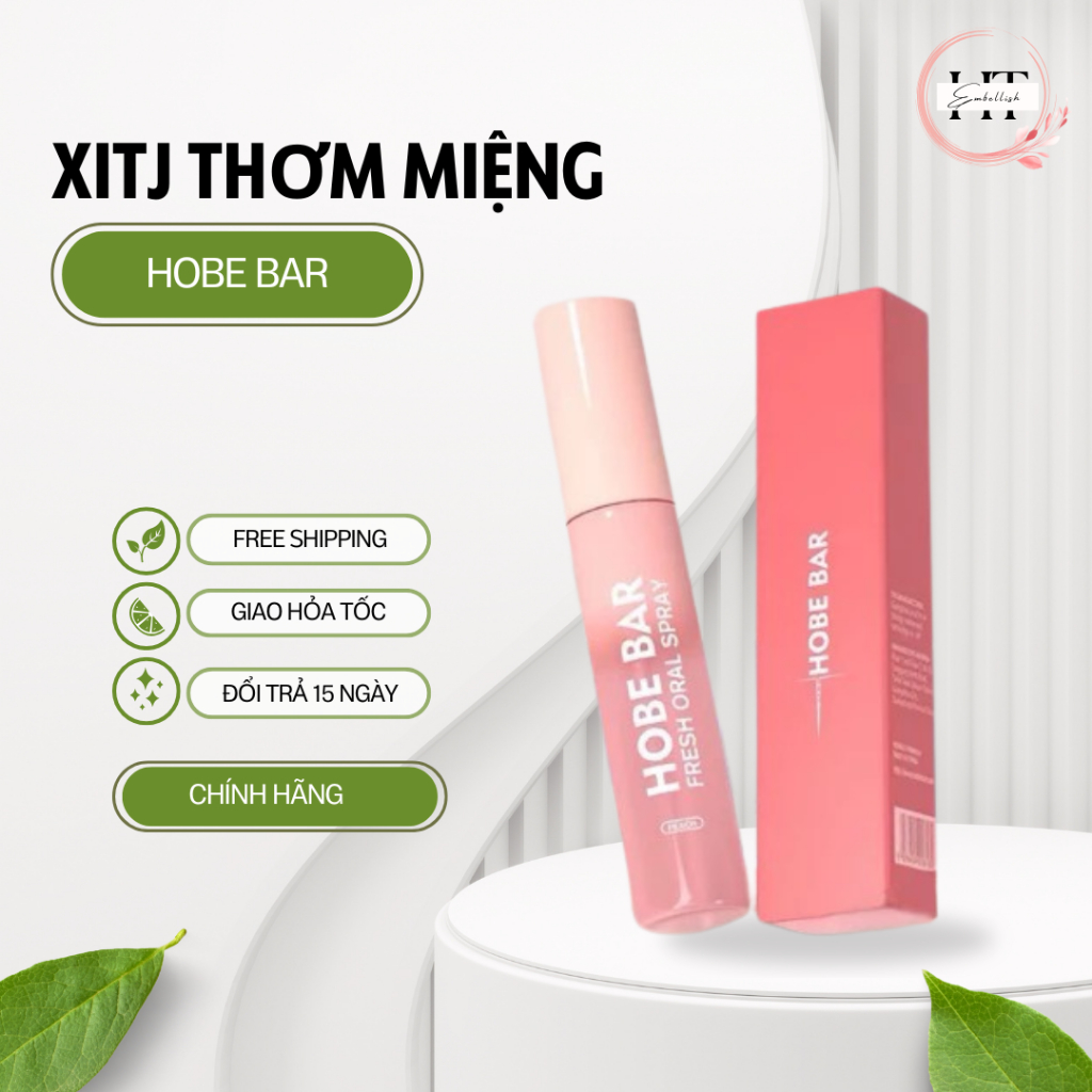 Xịt thơm miệng Hobebar 20ml diệt khuẩn thơm mát vị đào và vị bạc hà khử mùi hôi chỉ trong 3s giúp bạ