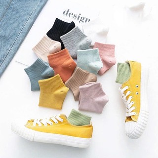 Tất vớ nữ nam cao cổ dài trắng dễ thương hàn quốc đẹp AAA iLita chân thấp nhún đủ màu trơn đen, đỏ, vàng, xám, xanh