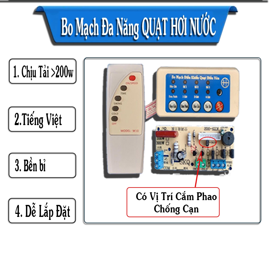 Bo Mạch Đa Năng Quạt Hơi Nước Chịu Tải Trên 200W Có Phím Bấm Bản Tiếng Việt