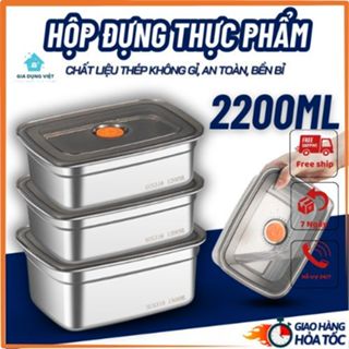 COMBO 5 Hộp 2200ML INOX  LOẠI 1 Đủ Kích Cỡ Có Nắp Đậy Hút Chân Không, Khay Đựng Đồ Để Tủ Lạnh
