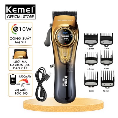 Tông đơ cắt tóc chuyên nghiệp Kemei KM-1691 lưỡi cắt mạ carbon công suất 10W điều chỉnh 40 mức tốc độ - Hàng chính hãng