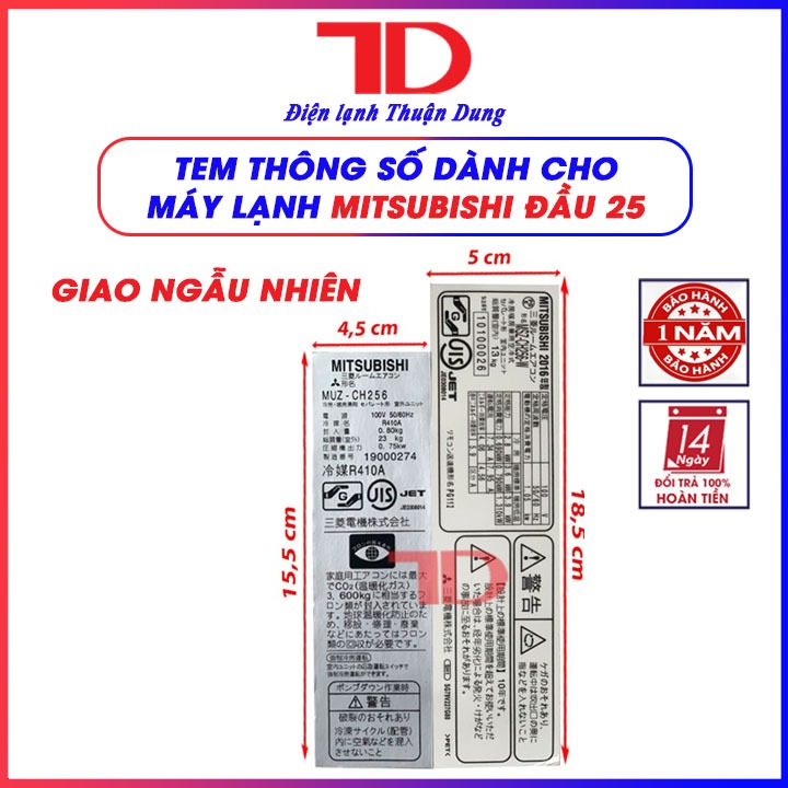 Tem thông số máy lạnh MITSUBISHI nội địa