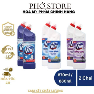 Combo 2 Chai Nước (Gel) Tẩy Bồn Cầu -Nhà Tắm Vim Diệt Khuẩn, Vim Trắng Sáng ( Duck ), Vim Zero 880ML