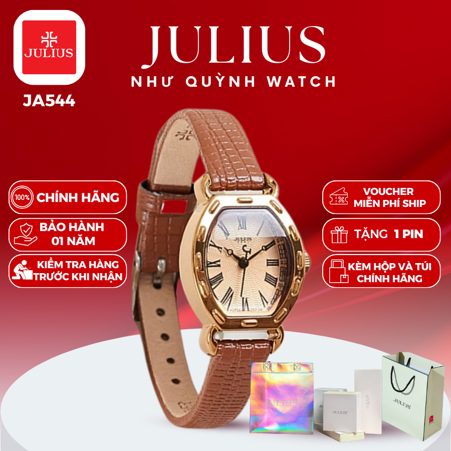 Đồng Hồ Nữ Julius Hàn Quốc Dây Da JA-544 Mặt size 2,5 x 2,1cm (Nâu cafe)