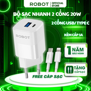 Cốc Sạc Nhanh 20W ROBOT RT-F1 RT-F7 QC 3.0 3A 2 Cổng Sạc - Bảo Hành 1 Đổi 1