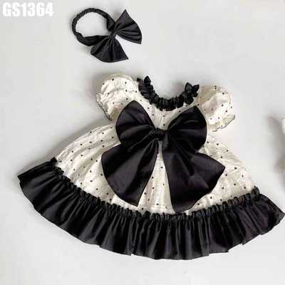 Set Váy Xòe Tay Phồng Chấm Bi Tim Kèm Băng Đô Nơ Lưng Cho Bé Gái Sơ Sinh 1 2 Tuổi MINTSCLOSET GS1364