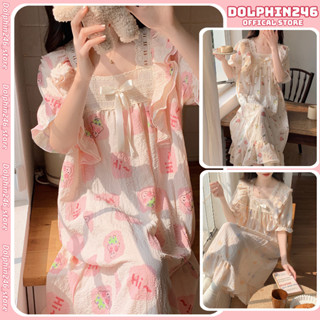 Váy ngủ nữ tay lửng Đầm ngủ dễ thương váy ngủ tiểu thư dáng dài đồ mặc nhà mặc đi ngủ mát mẻ bigsize bộ bầu mùa hè 90.1